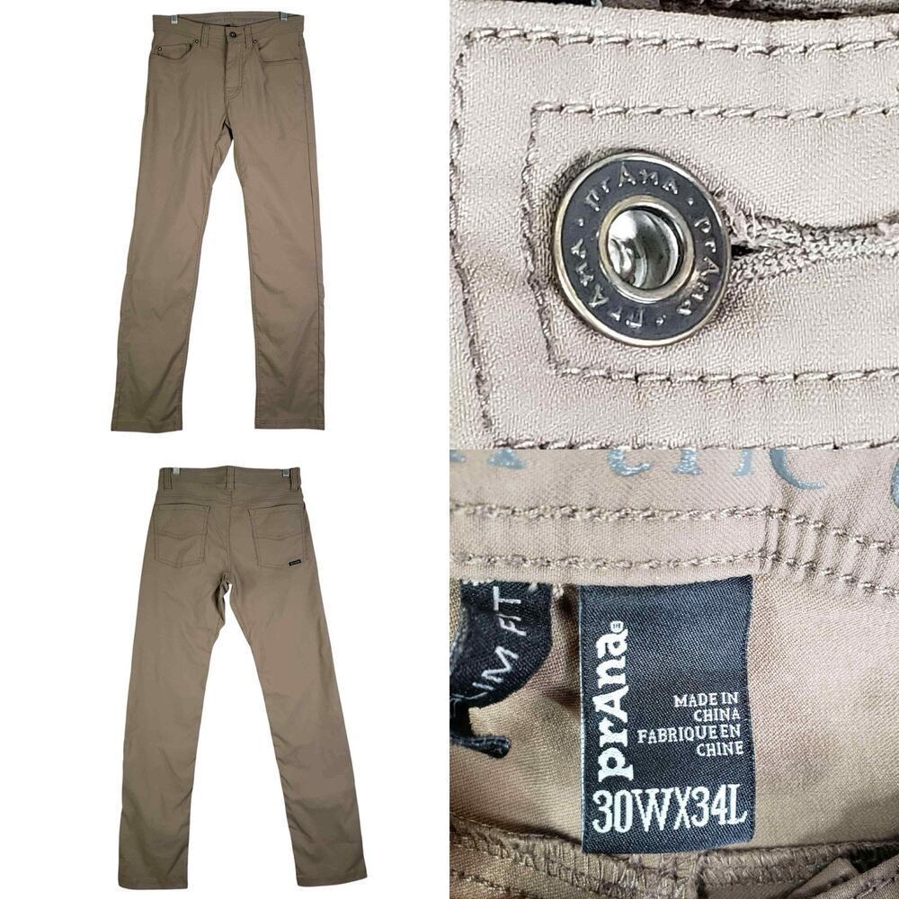 Prana Pants Brion Outdoor Hiking Activewear Brown Straight Leg Slim Mens 30x34